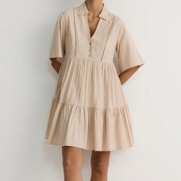 Zara Linen Blend Lace Trim Dress - Picture 1 of 2
